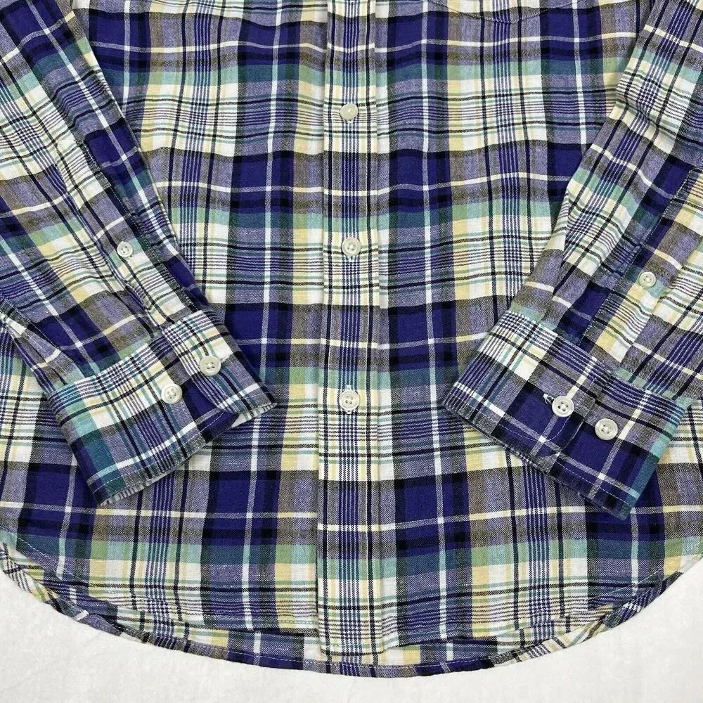 Banana Republic Purple Plaid Linen Blend Long Sleeve Button Shirt Men’s Medium